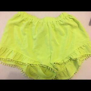 Lime Green Pom Pom Shorts